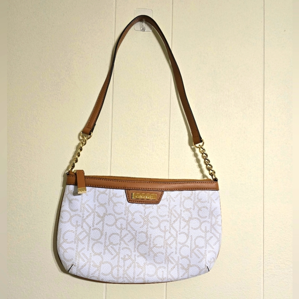 Calvin Klein White and Brown Shoulder Bag